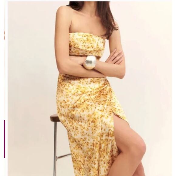 Reformation Womens Barrow Silk Maxi Dress Goldfinch Yellow Size 12 NWT - Picture 4 of 11